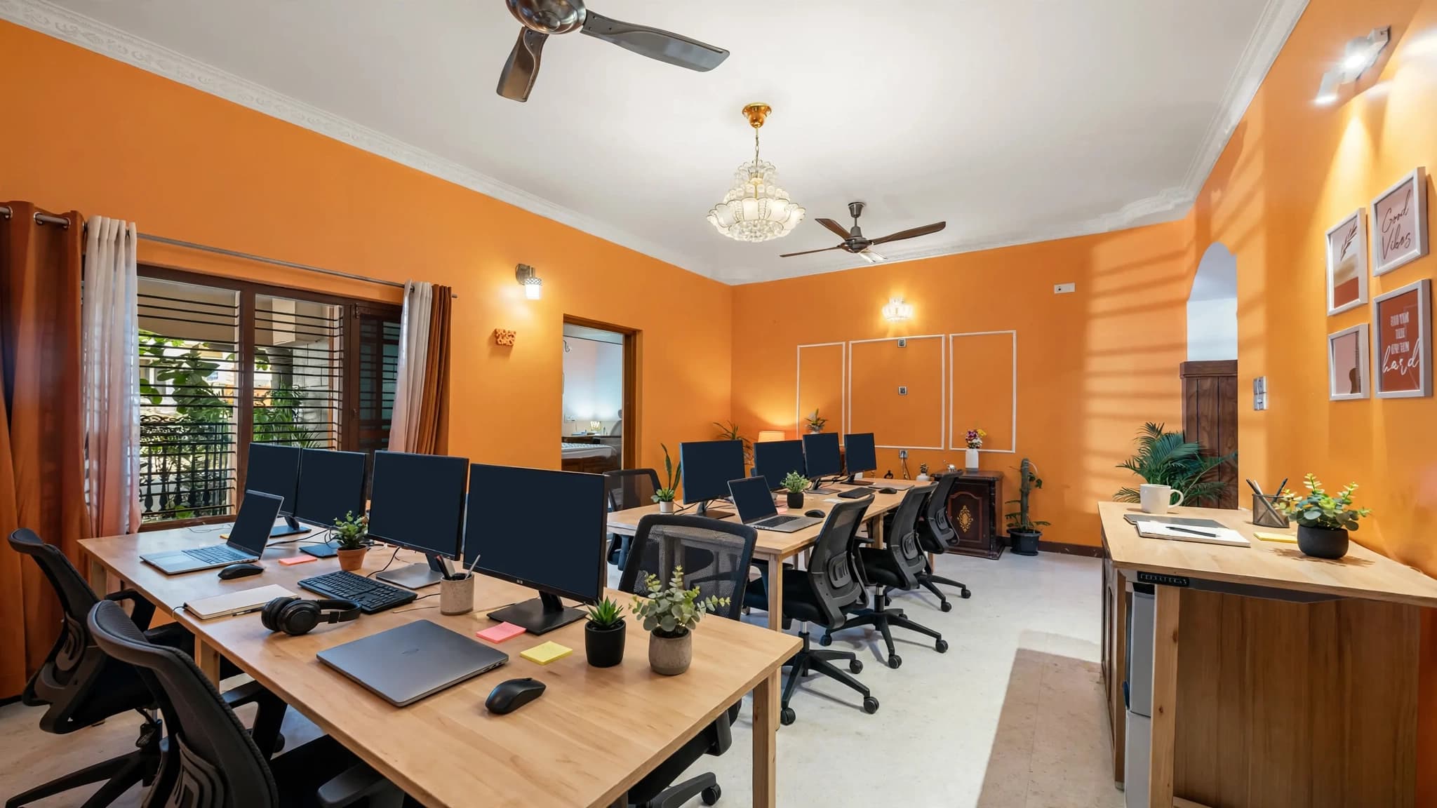 The living room at Magnum Opus, visualised as a team workspace (an AI visualisation of the office setup)