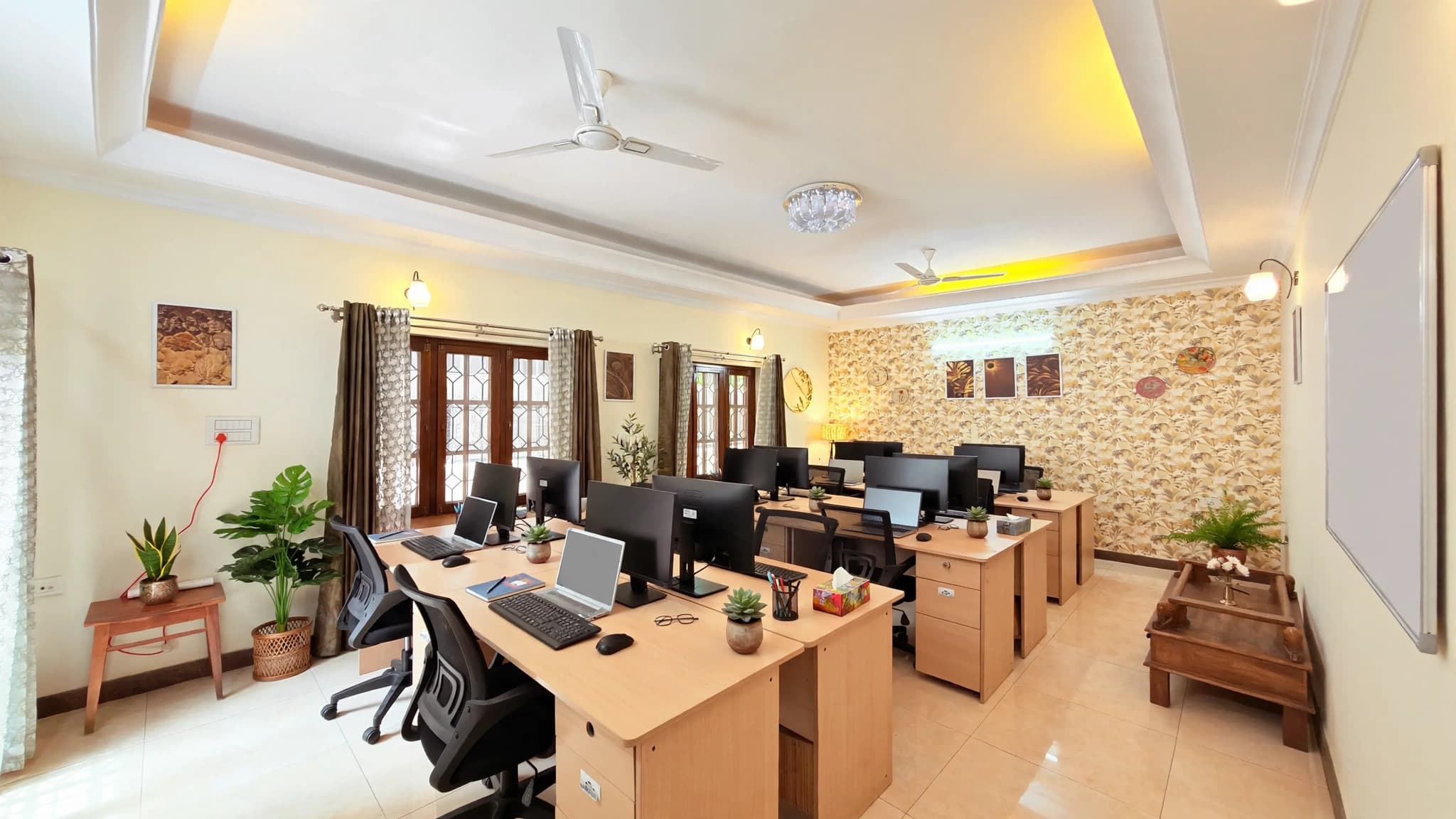 The living room at Silicon Hideaway, visualised as an open-plan workspace (an AI visualisation of the office setup)